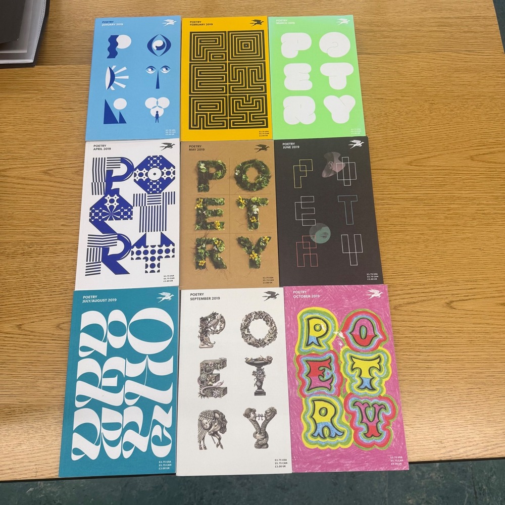 Poetry Magazine 2019 Bundle 9 Issues Mixed Color Excellent Literary Journal Set